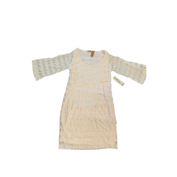 Wrangler Dresses & Skirts - Wrangler Cream Lace Dress Flared 3/4 Sleeves Tiered Lined Boho Western
